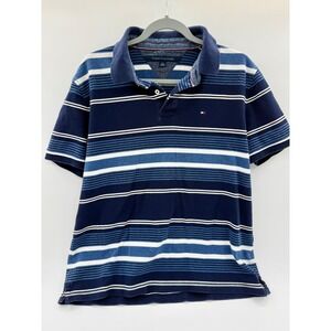 Tommy Hilfiger Mens XL Blue White Striped Short Sleeve Cotton‎ Pique Polo Shirt
